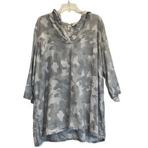 C&C California 100% Linen gray camo hoodie coverup shirt tunic 2X
